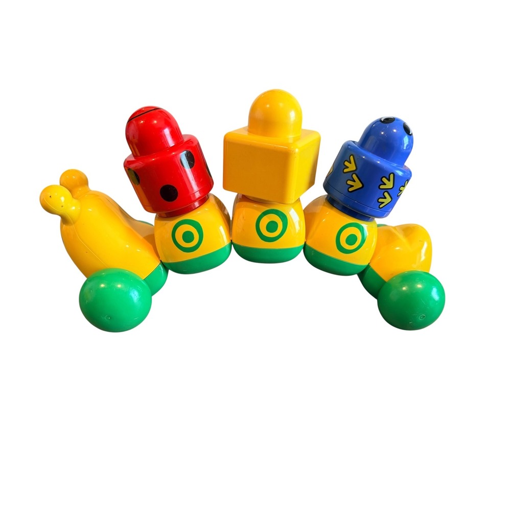 Vintage Tomy Toy Lot Push n Go Plane Stacking Caterpillar & Pull Along Turtle